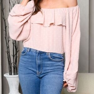 Dusty Rose Pink Swiss Dot Flirty Crop Top size Large Flirty & Fun
